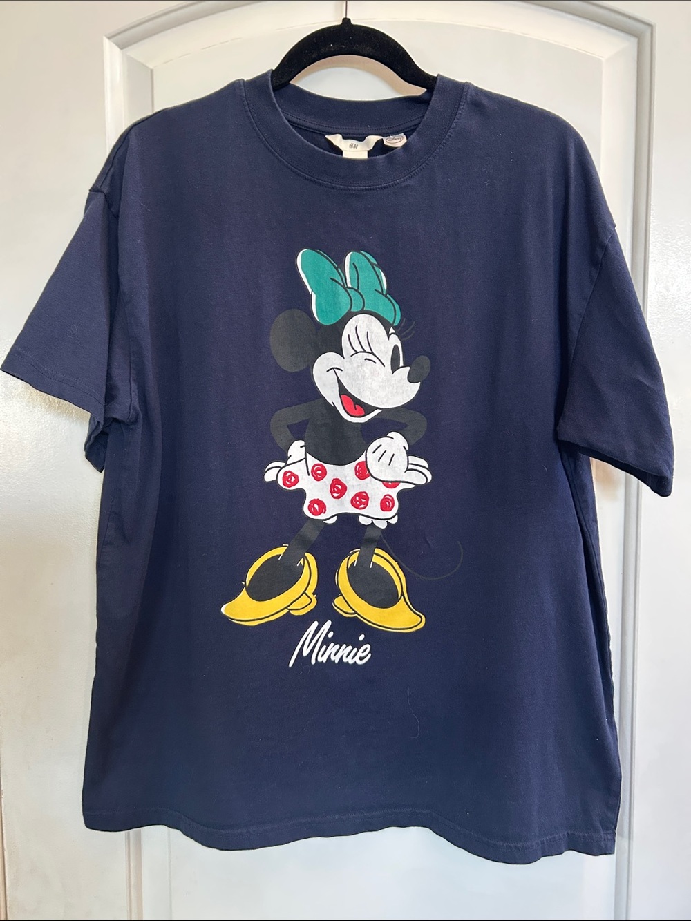 H&M Disney Navy Minnie Mouse Graphic Tee with Teal Bow
